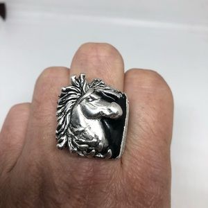 Vintage horse ring men’s silver white bronze